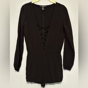 Forever 21 long sleeve front lace up romper